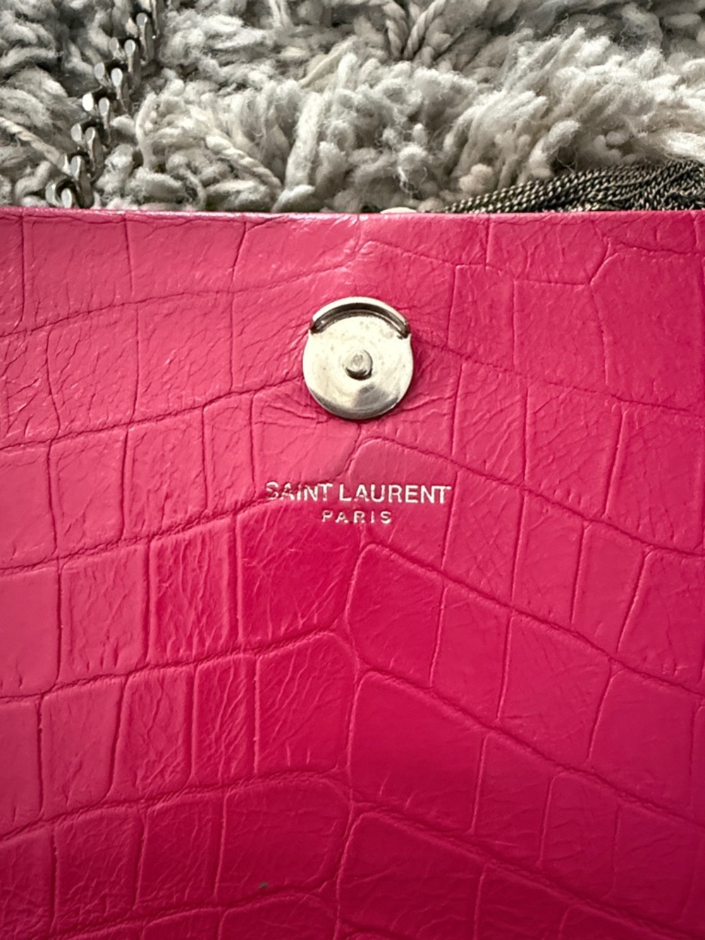 Saint Laurent Fuchsia Croc-Embossed Monogram Chain Crossbody - Picture 4 of 8